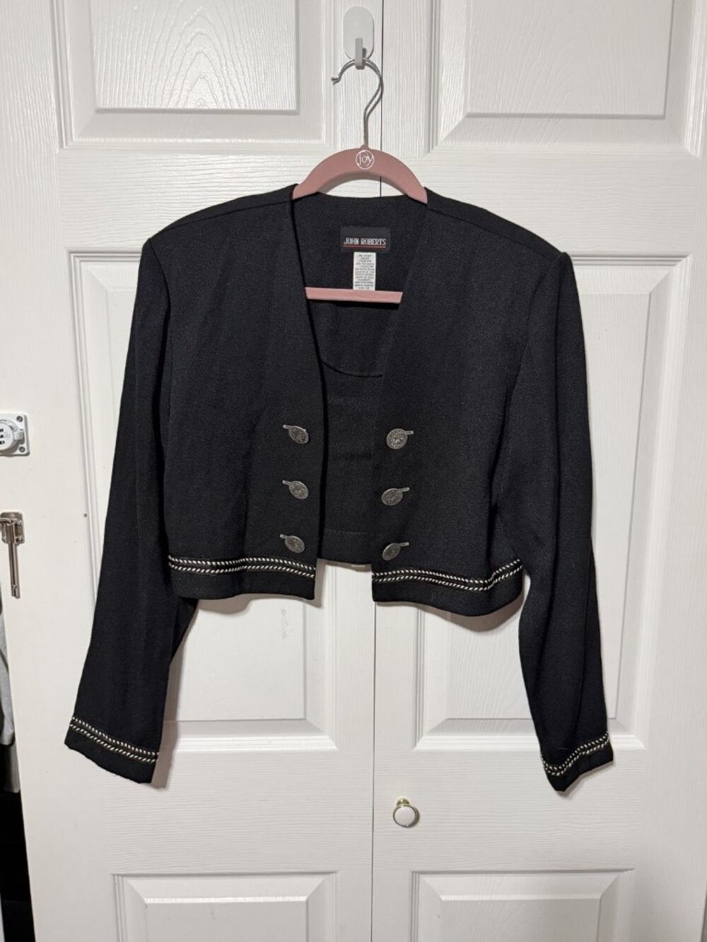 John Roberts Black Cropped Coin-Button Blazer, Size 12